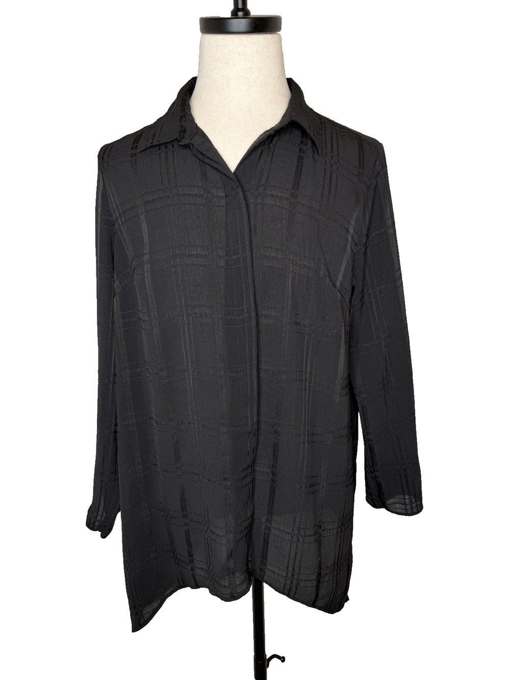 New Directions Women’s Blouse Side XL Black Long Sleeve Button Up